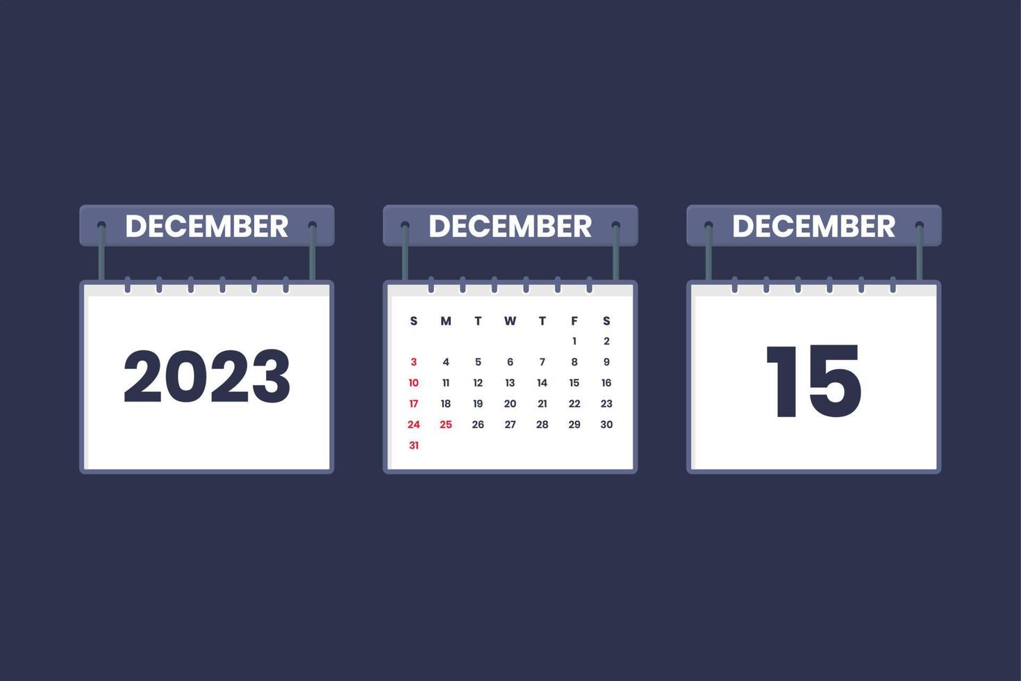 15 December 2023 calendar icon for schedule, appointment, important date concept vector