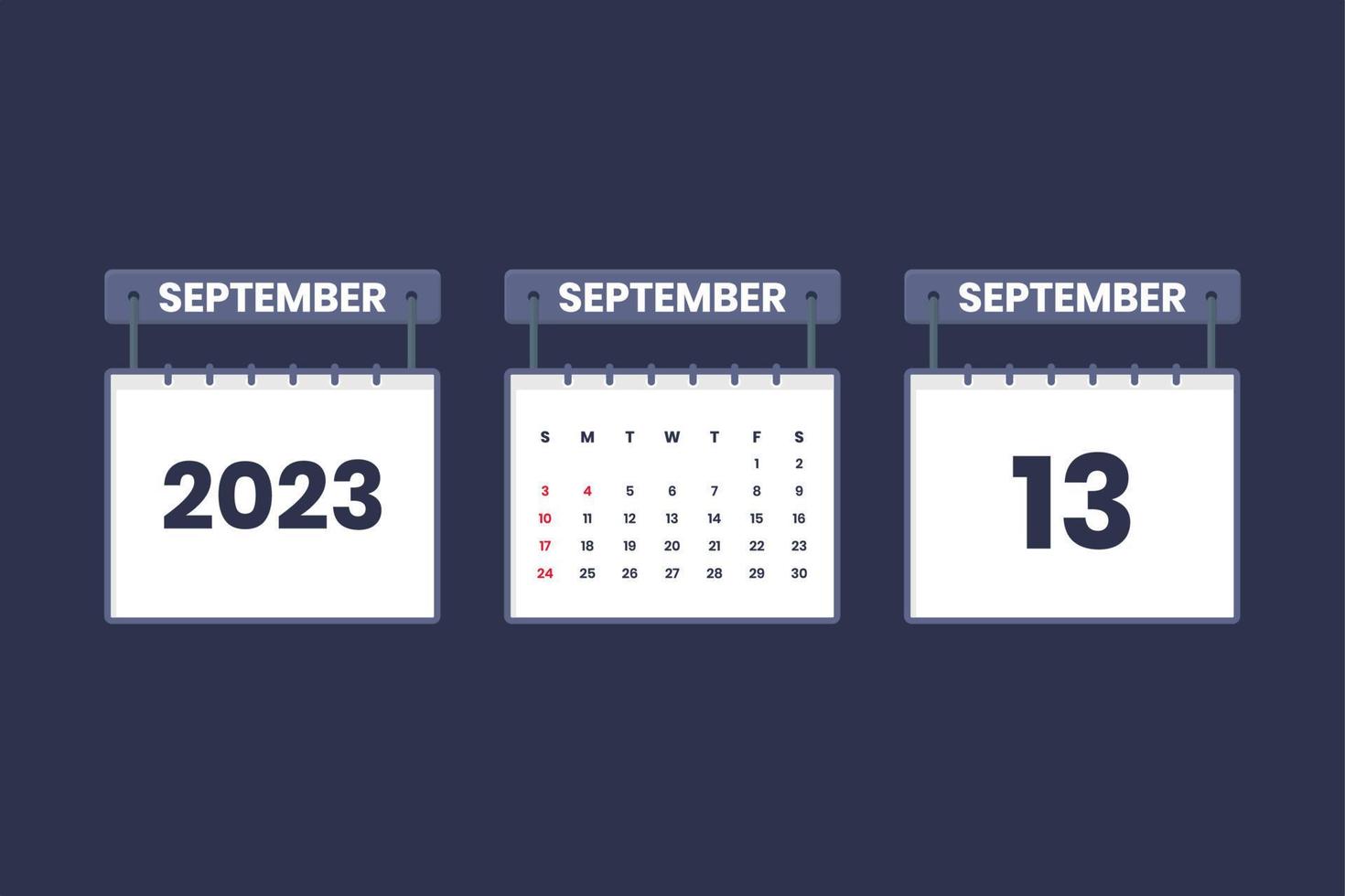 13 September 2023 calendar icon for schedule, appointment, important date concept vector
