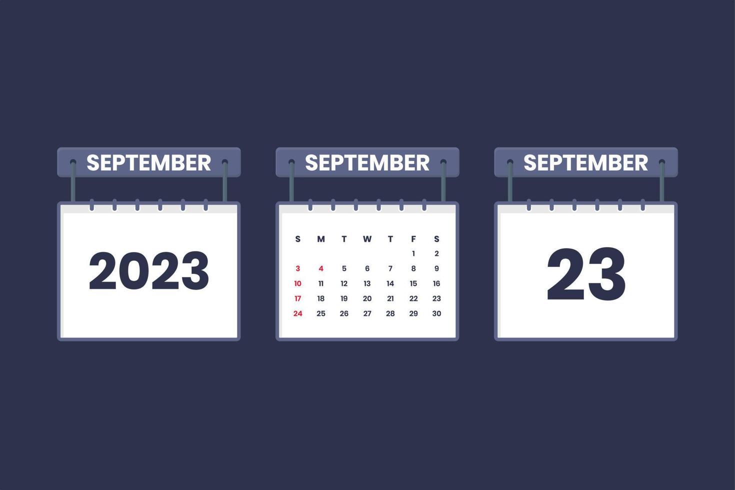 23 de septiembre de 2023 icono de calendario para horario, cita, concepto de fecha importante vector