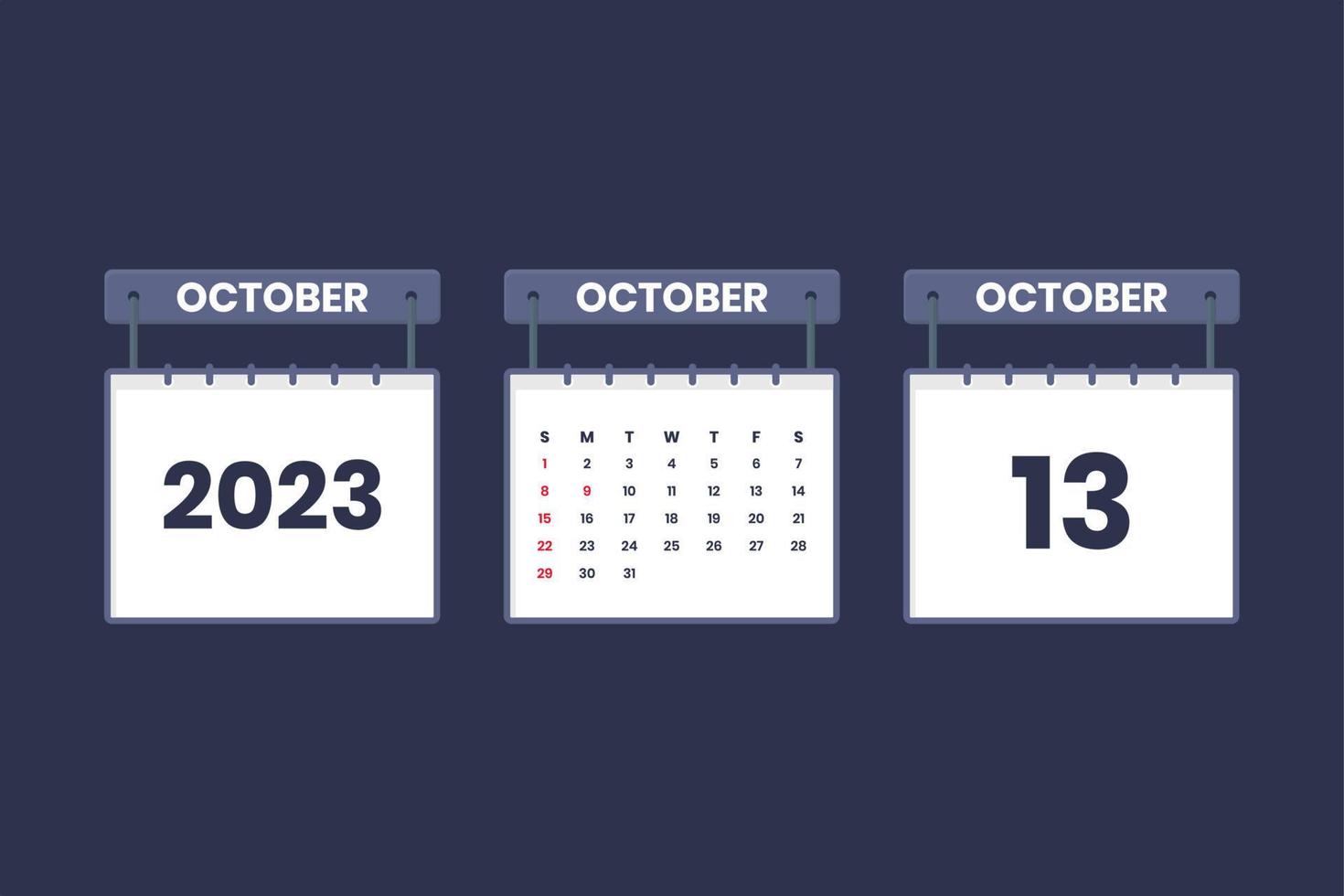 13 October 2023 calendar icon for schedule, appointment, important date concept vector