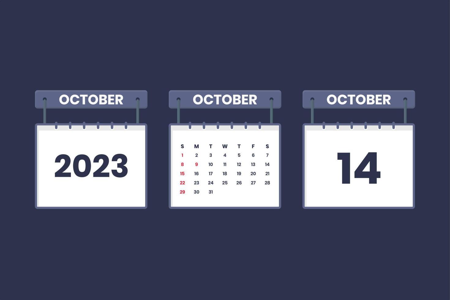 14 October 2023 calendar icon for schedule, appointment, important date concept vector