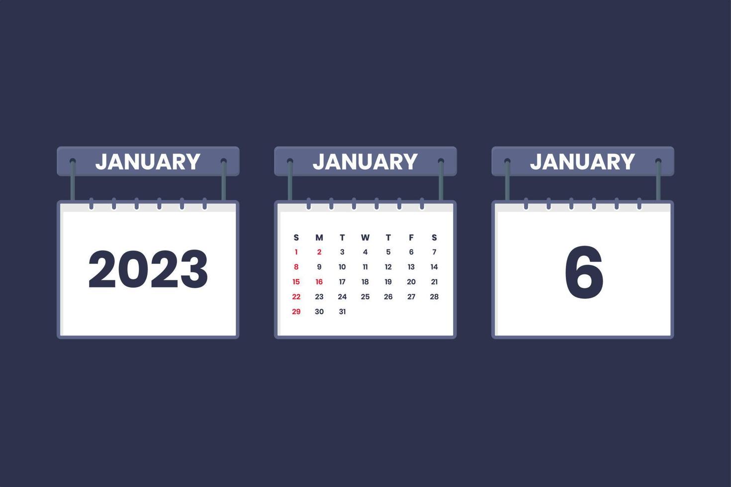 6 de enero de 2023 icono de calendario para horario, cita, concepto de fecha importante vector