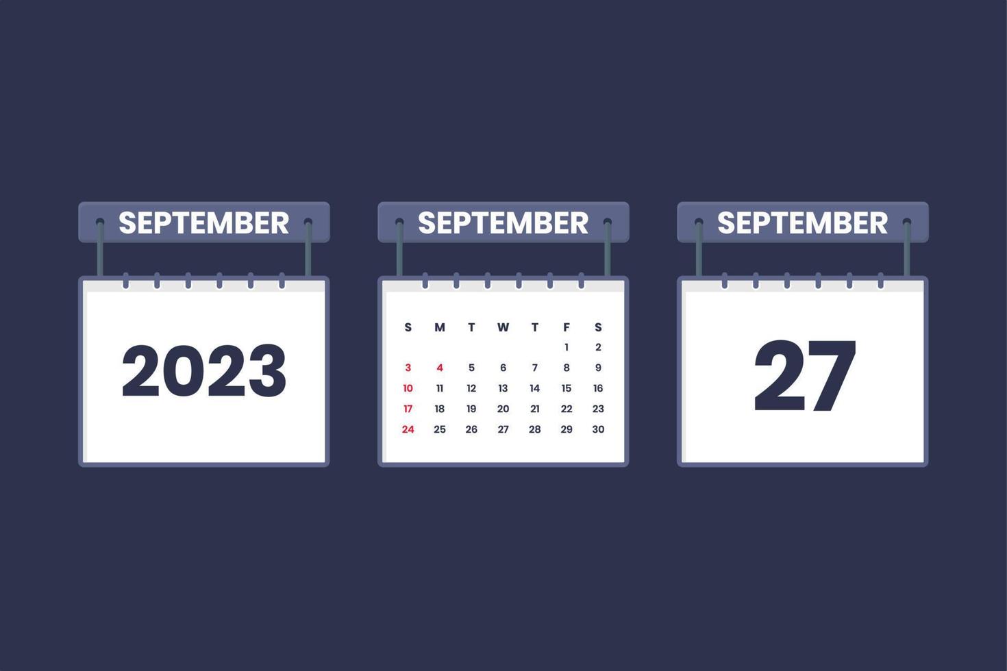 27 September 2023 calendar icon for schedule, appointment, important date concept vector