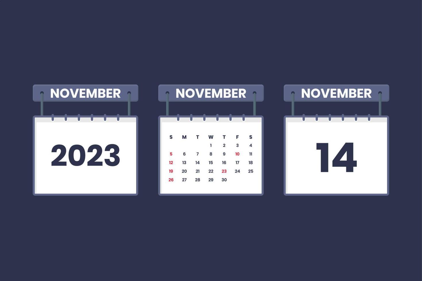 14 November 2023 calendar icon for schedule, appointment, important date concept vector