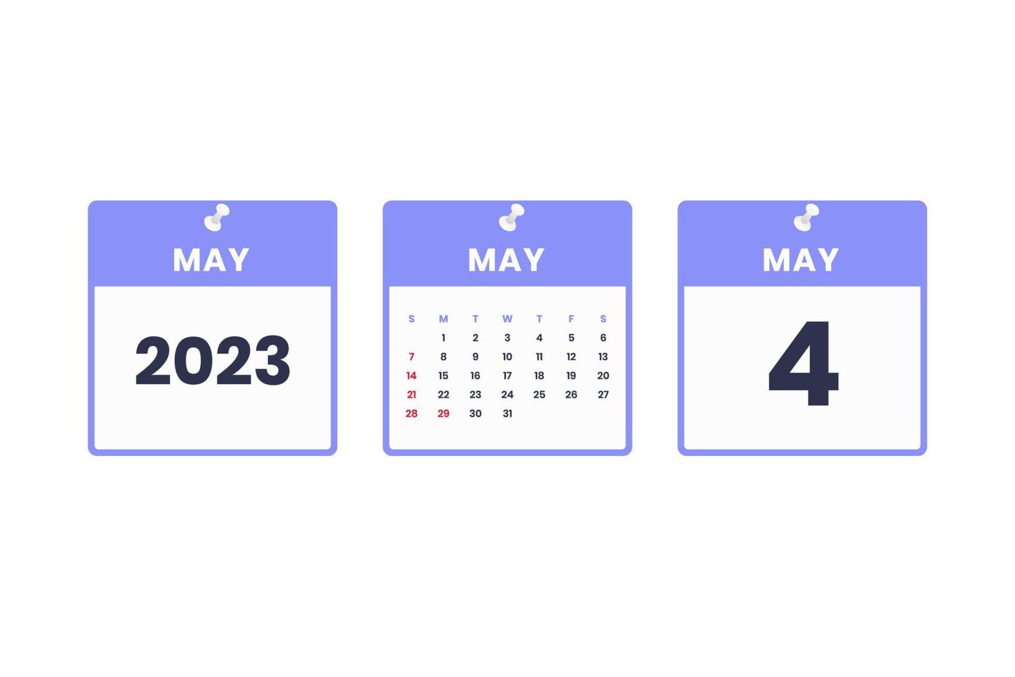 May calendar design. May 4 2023 calendar icon for schedule, appointment, important date concept vector