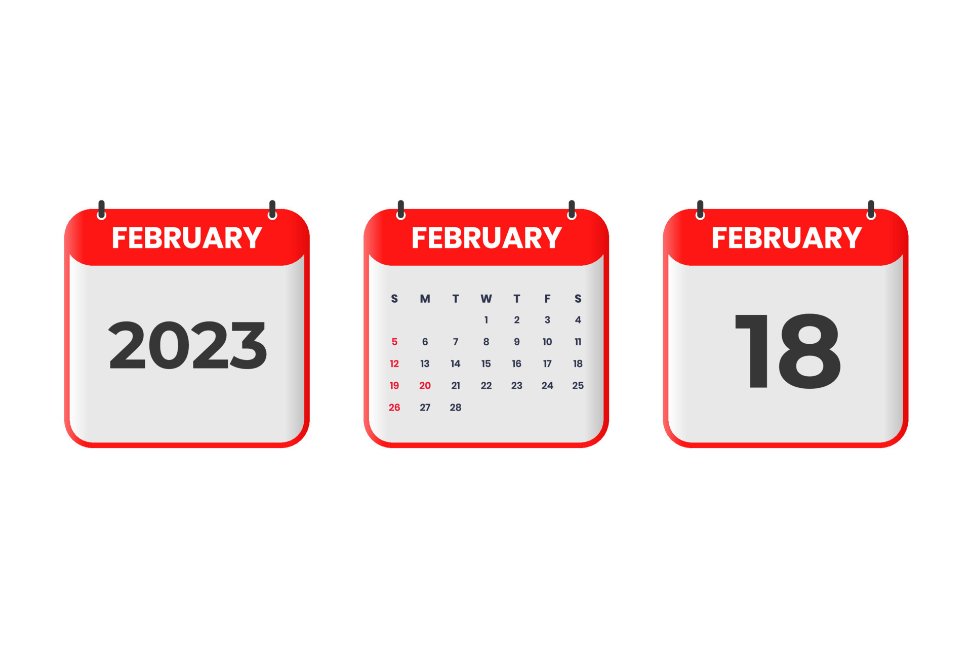 February 2023 calendar design. 18th February 2023 calendar icon for