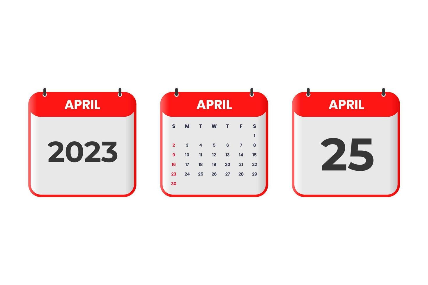 April 2023 calendar design. 25th April 2023 calendar icon for schedule, appointment, important date concept vector