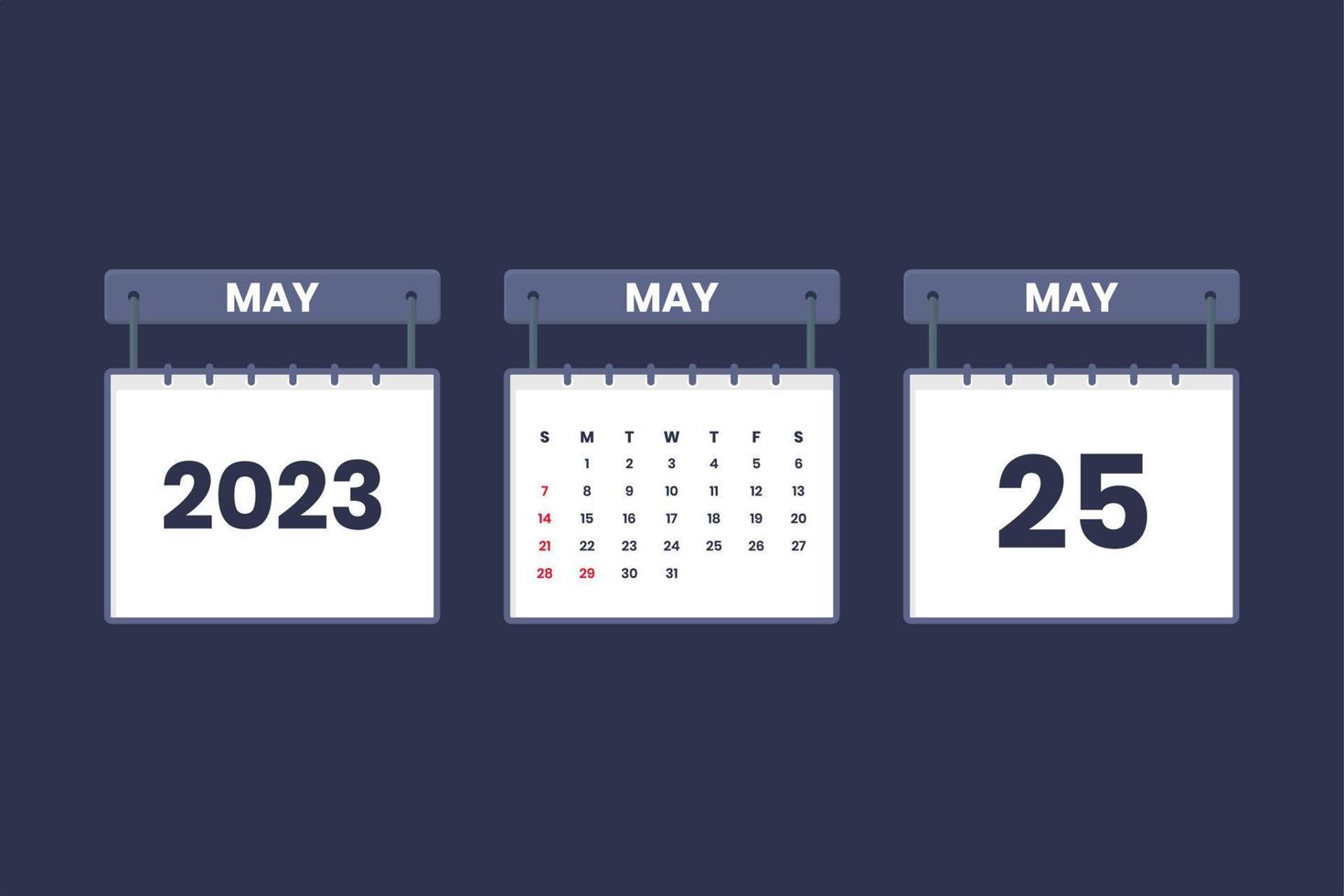 25 de mayo de 2023 icono de calendario para horario, cita, concepto de fecha importante vector