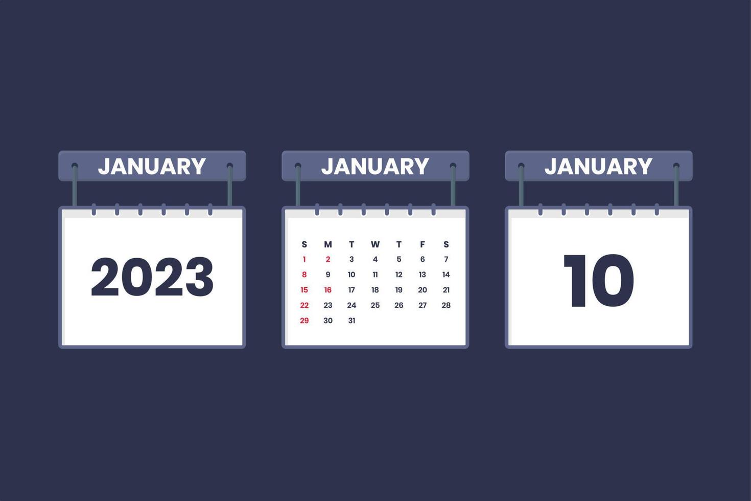 10 de enero de 2023 icono de calendario para horario, cita, concepto de fecha importante vector