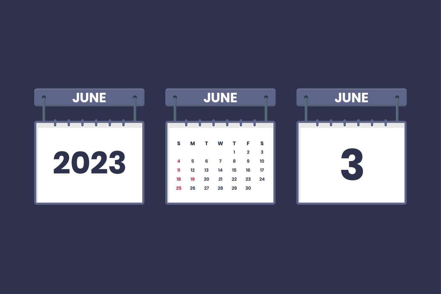 3 de junio de 2023 icono de calendario para horario, cita, concepto de fecha importante vector
