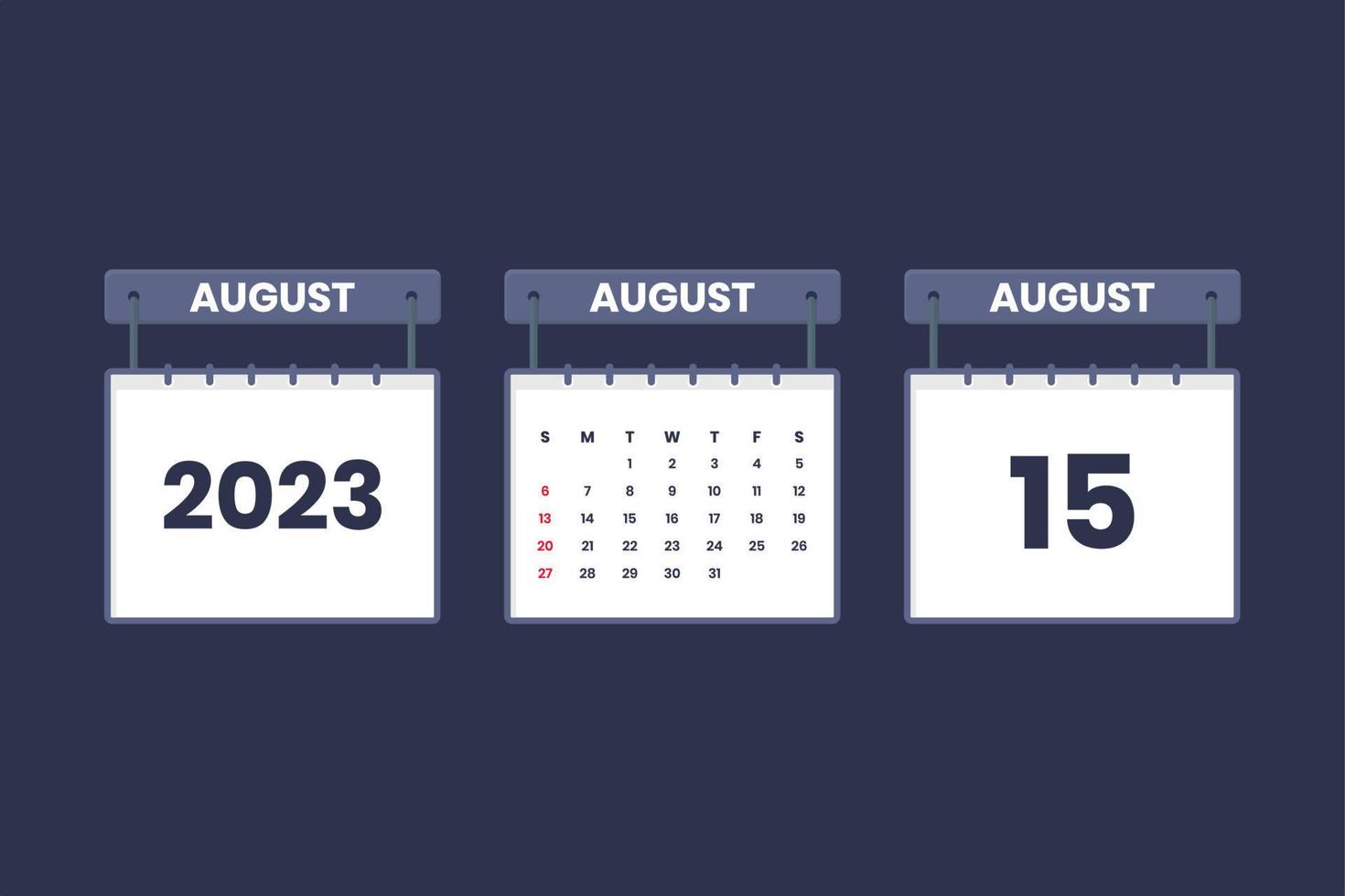 15 August 2023 calendar icon for schedule, appointment, important date concept vector