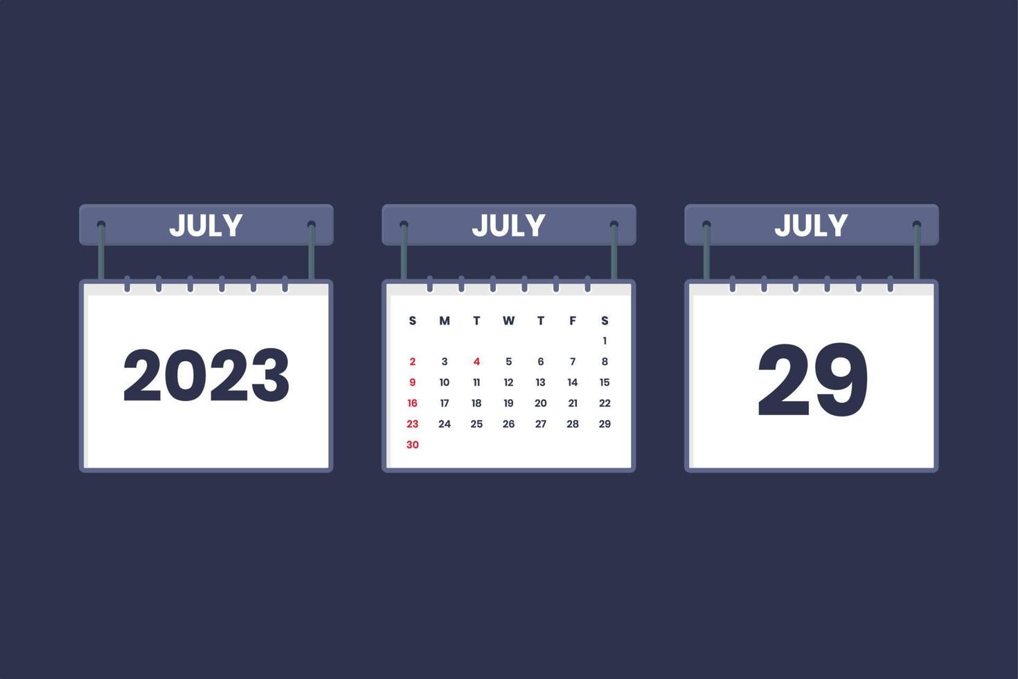 29 July 2023 calendar icon for schedule, appointment, important date concept vector