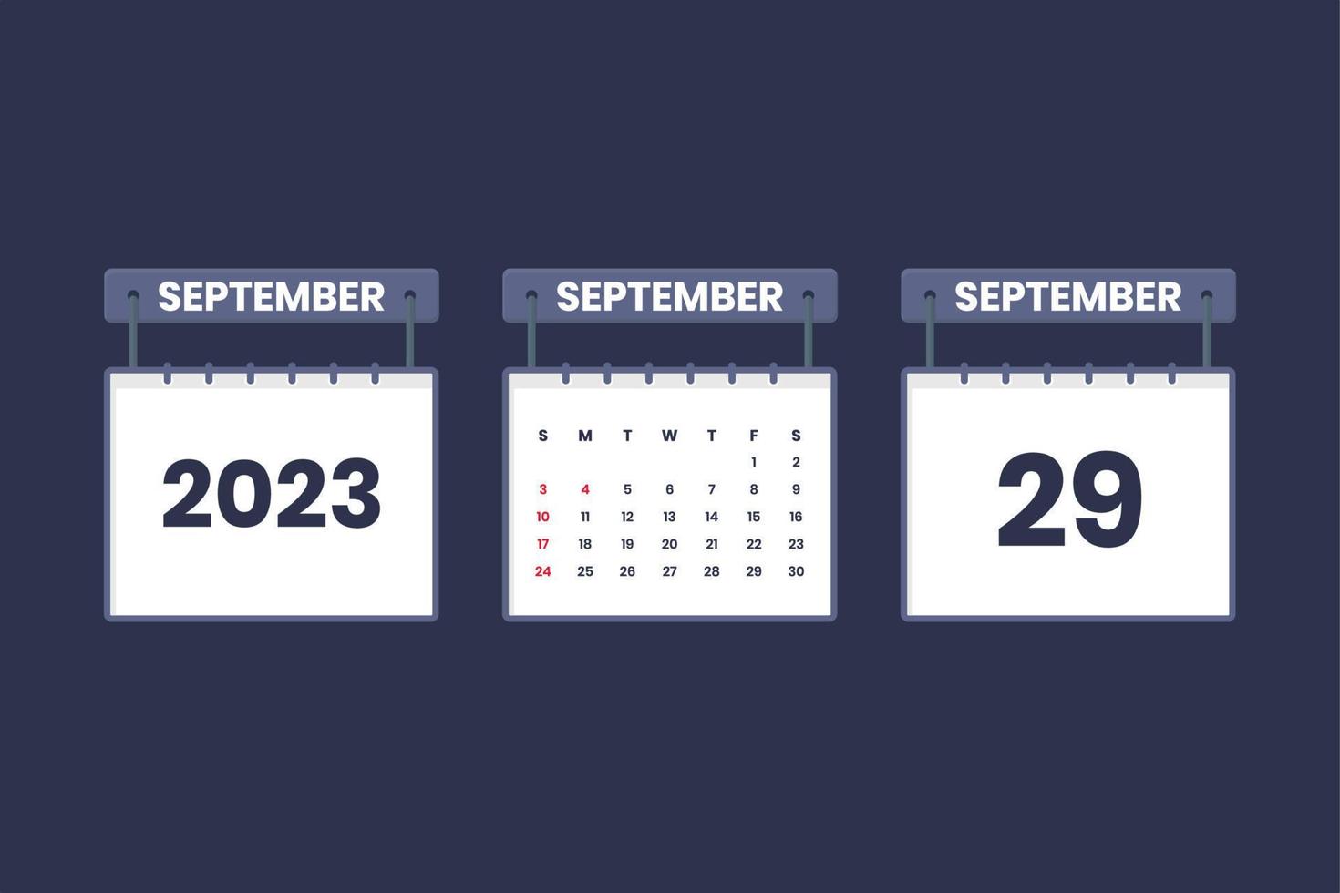 29 September 2023 calendar icon for schedule, appointment, important date concept vector