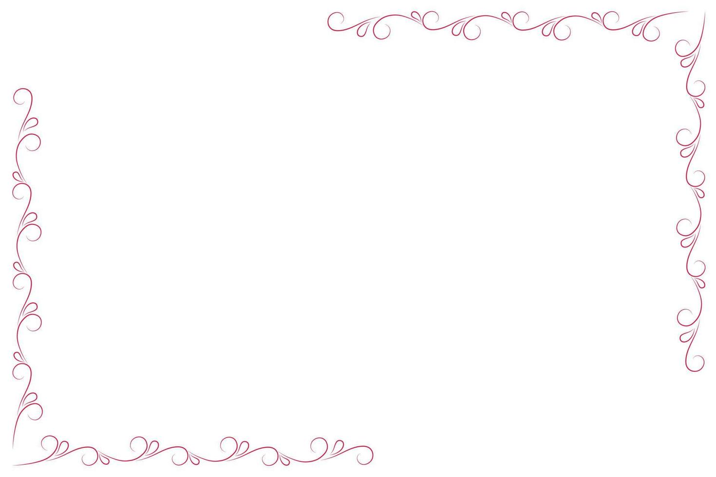 Red swirls frame, flat vector, isolate on white, horizontal background, corner frame vector