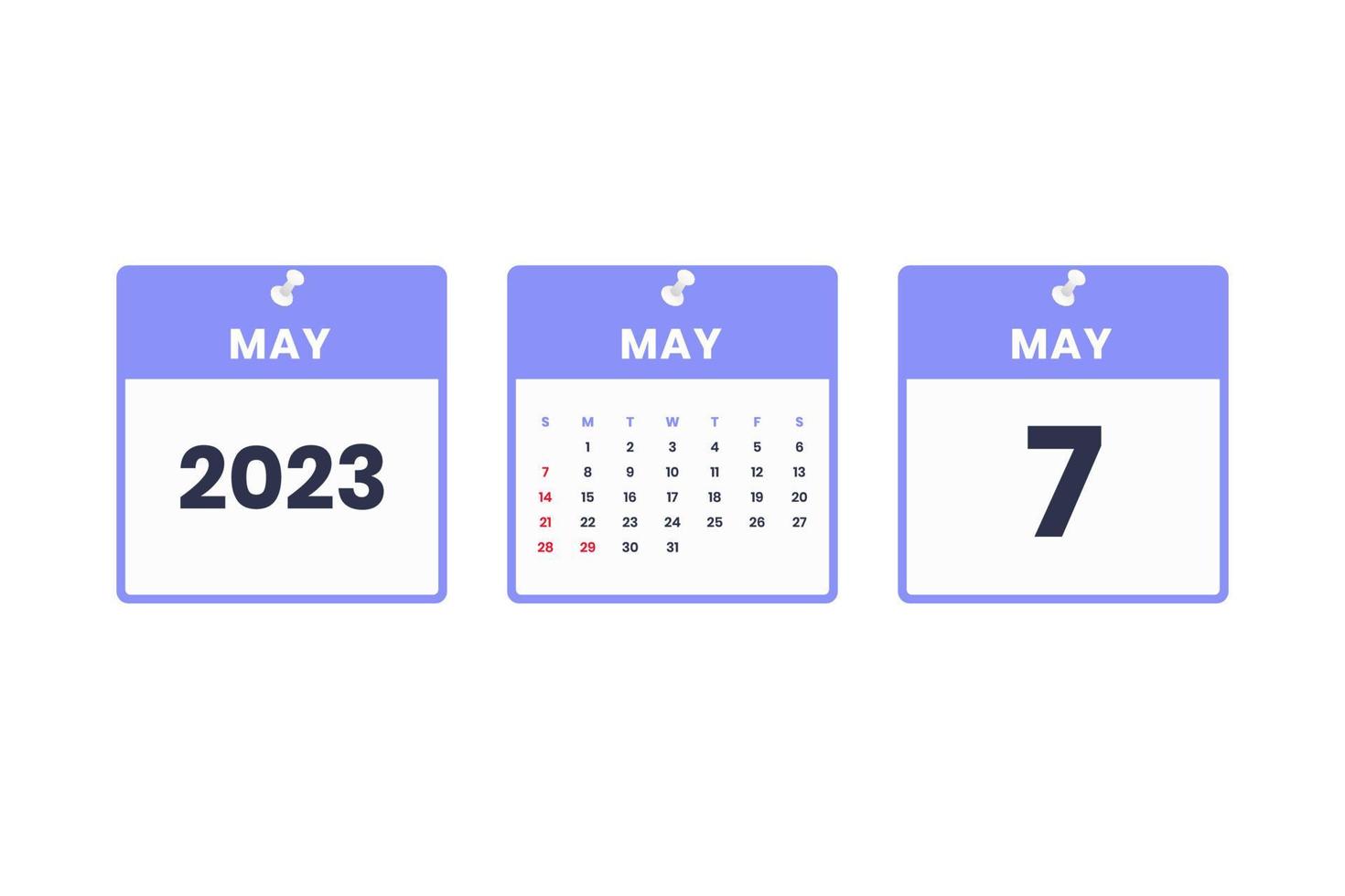 May calendar design. May 7 2023 calendar icon for schedule, appointment, important date concept vector