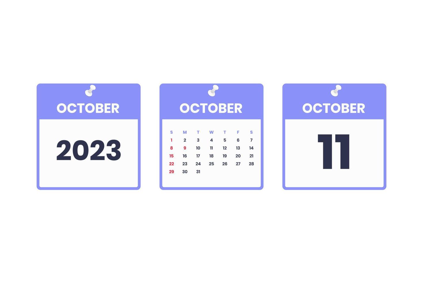 October calendar design. October 11 2023 calendar icon for schedule, appointment, important date concept vector