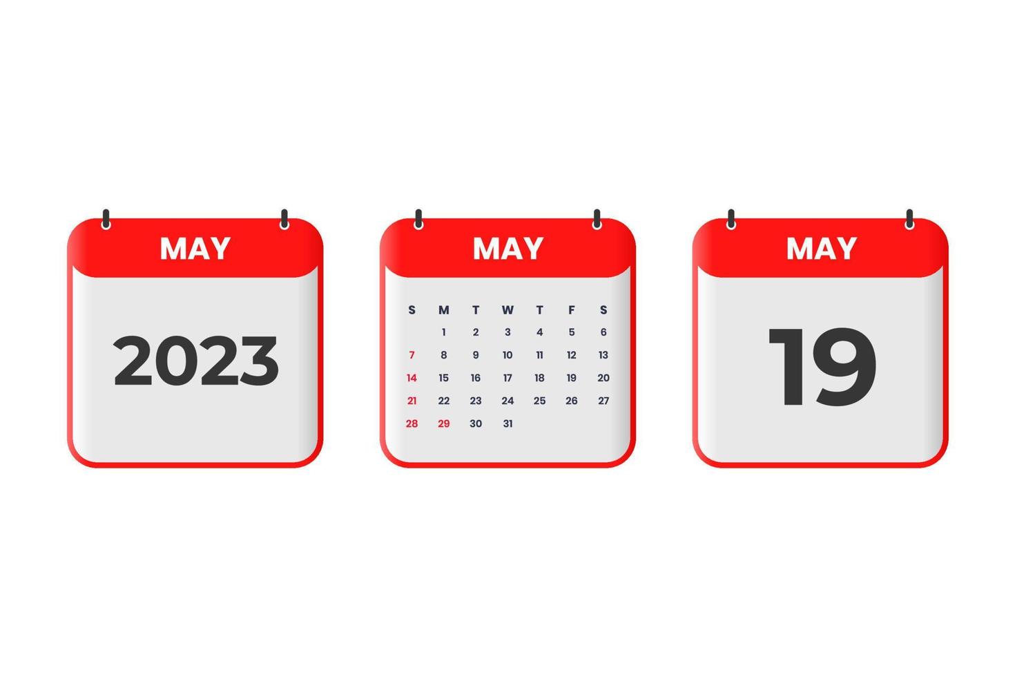 May 2023 calendar design. 19th May 2023 calendar icon for schedule, appointment, important date concept vector