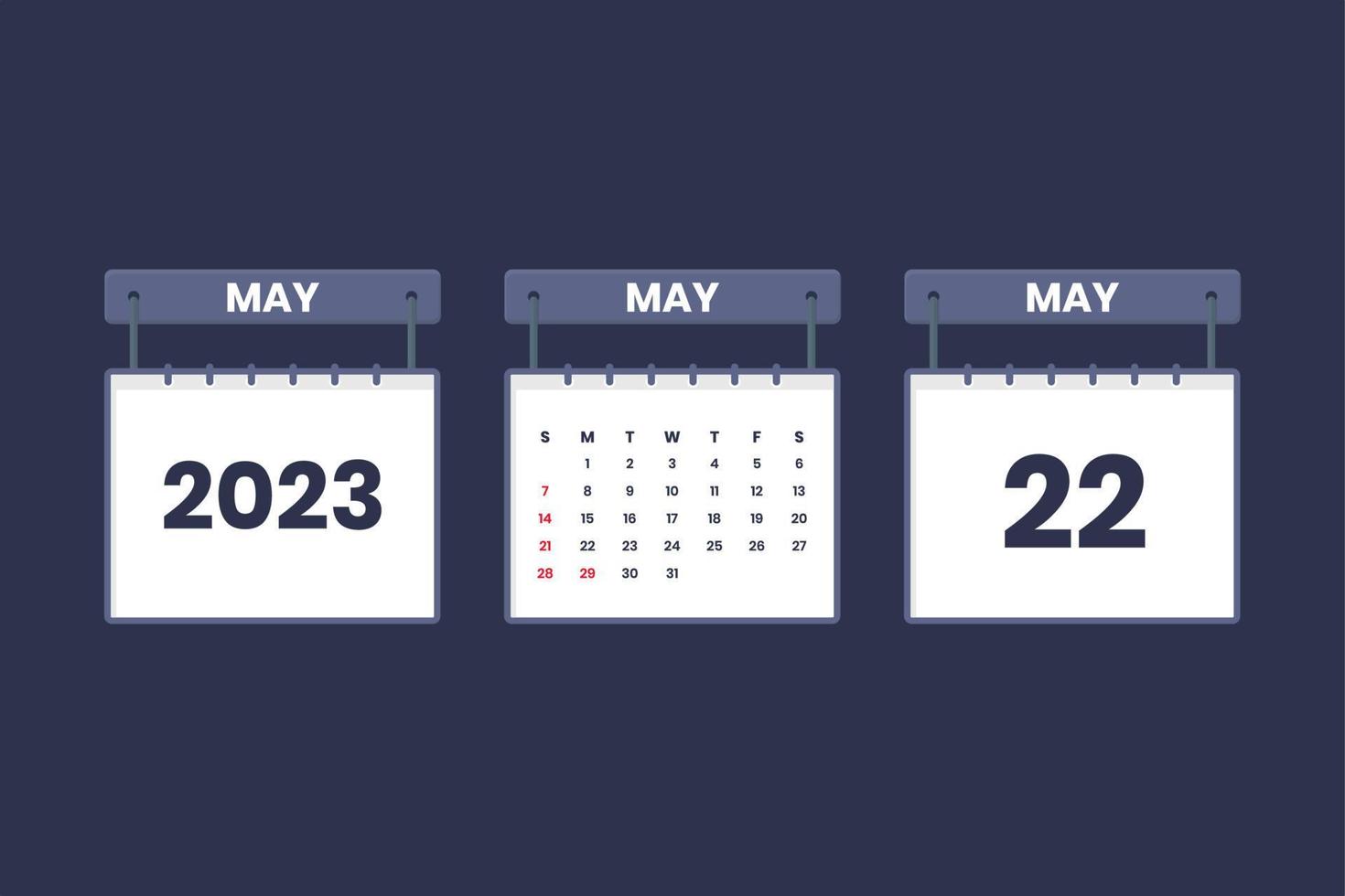 22 de mayo de 2023 icono de calendario para horario, cita, concepto de fecha importante vector