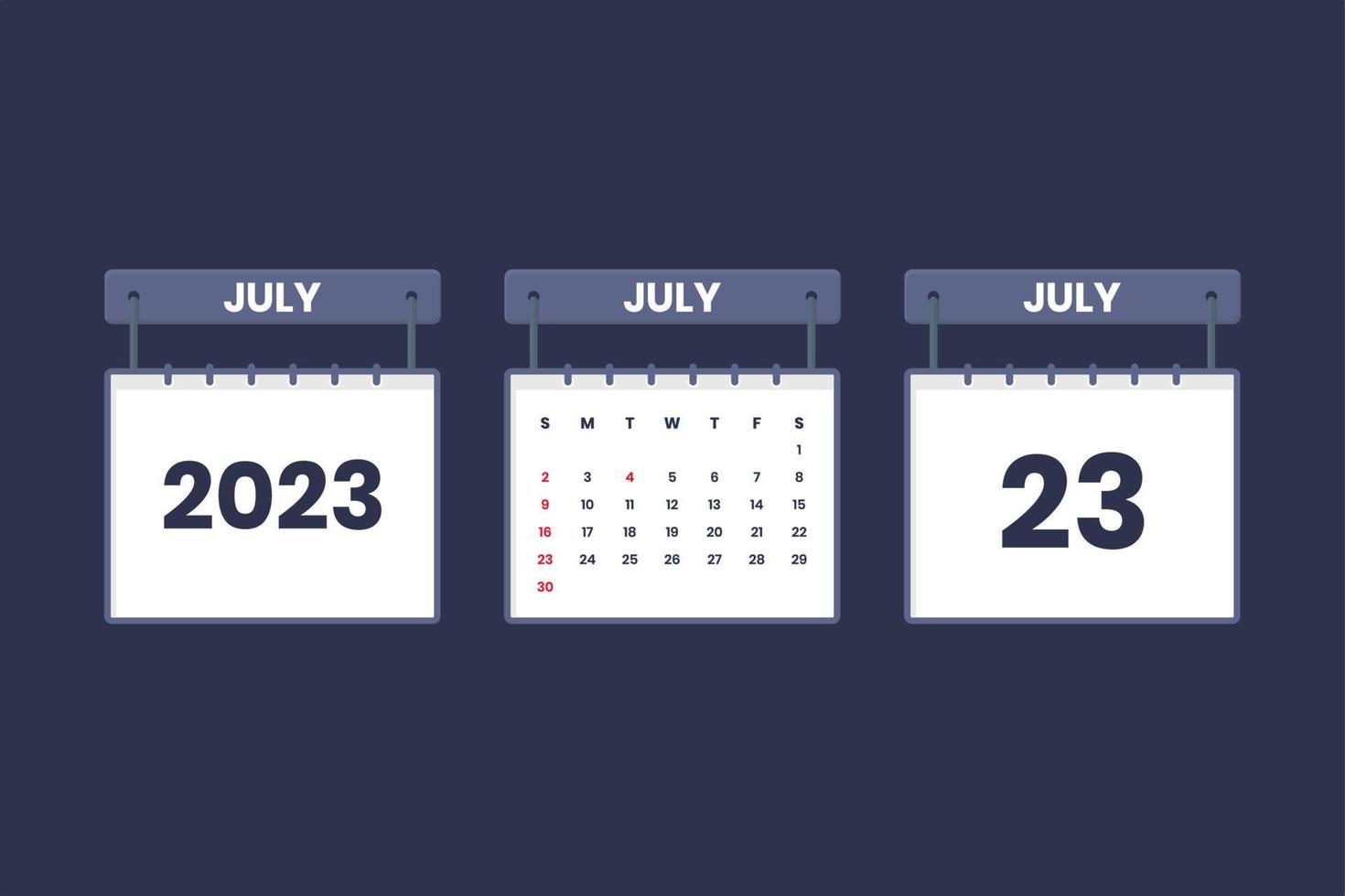 23 July 2023 calendar icon for schedule, appointment, important date concept vector
