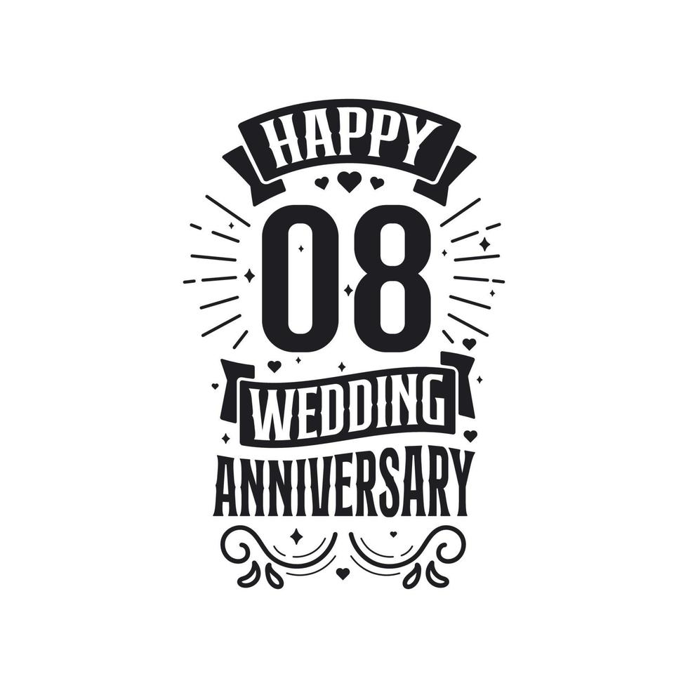 Diseño de tipografía de celebración de aniversario de 8 años. feliz octavo aniversario de boda cita diseño de letras. vector