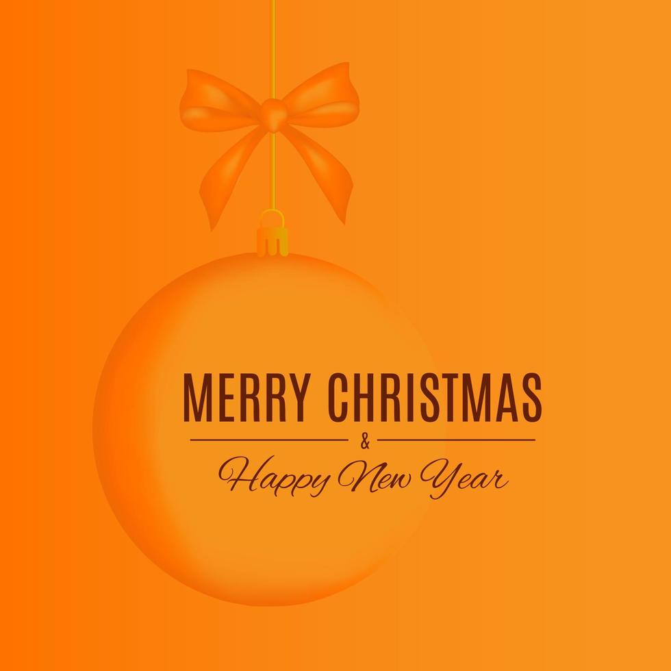 postal con bola de navidad y lazo en colores naranja. vector