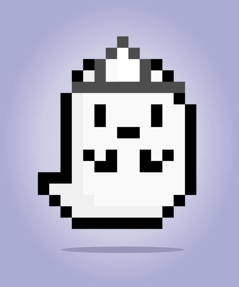 8 bit Pixel ghost. Cute flying ghost in vector illustration