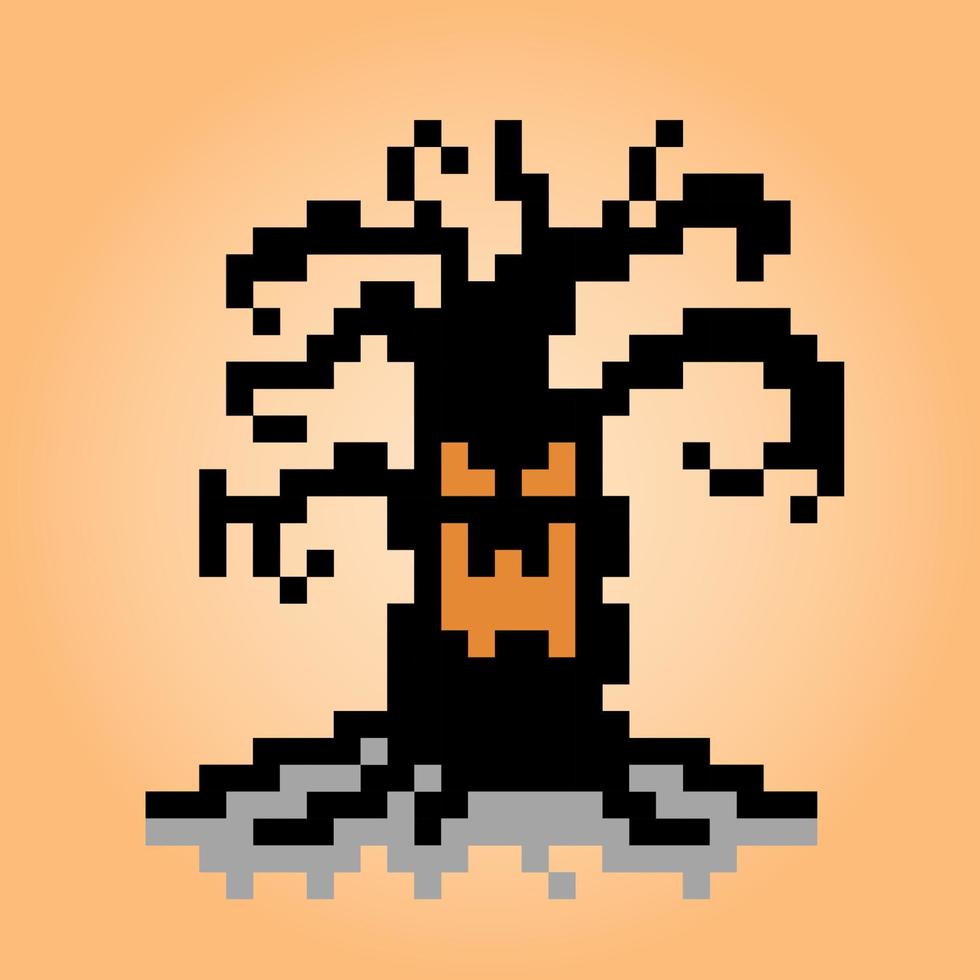 Pixel 8 bit ghost tree. Halloween festival ghost costume in vector illustration.