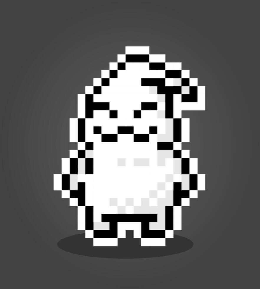 Fantasma de píxeles de 8 bits. lindo fantasma gordo en ilustración vectorial. vector