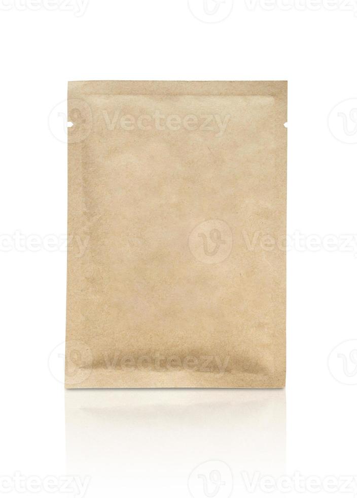 Blank brown paper sachet isolated on white background photo