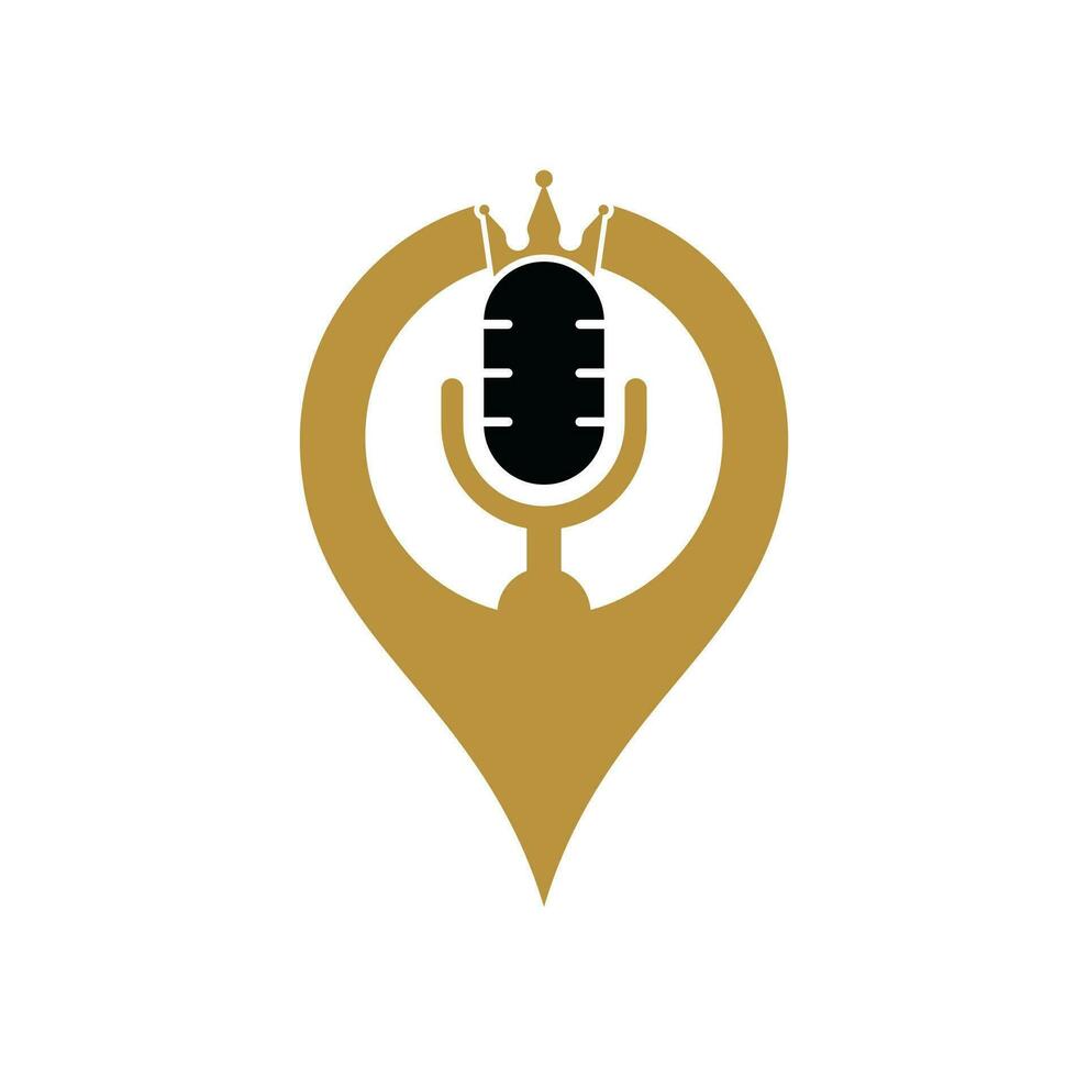 Podcast king and gps shape vector logo design. King music logo design concept.