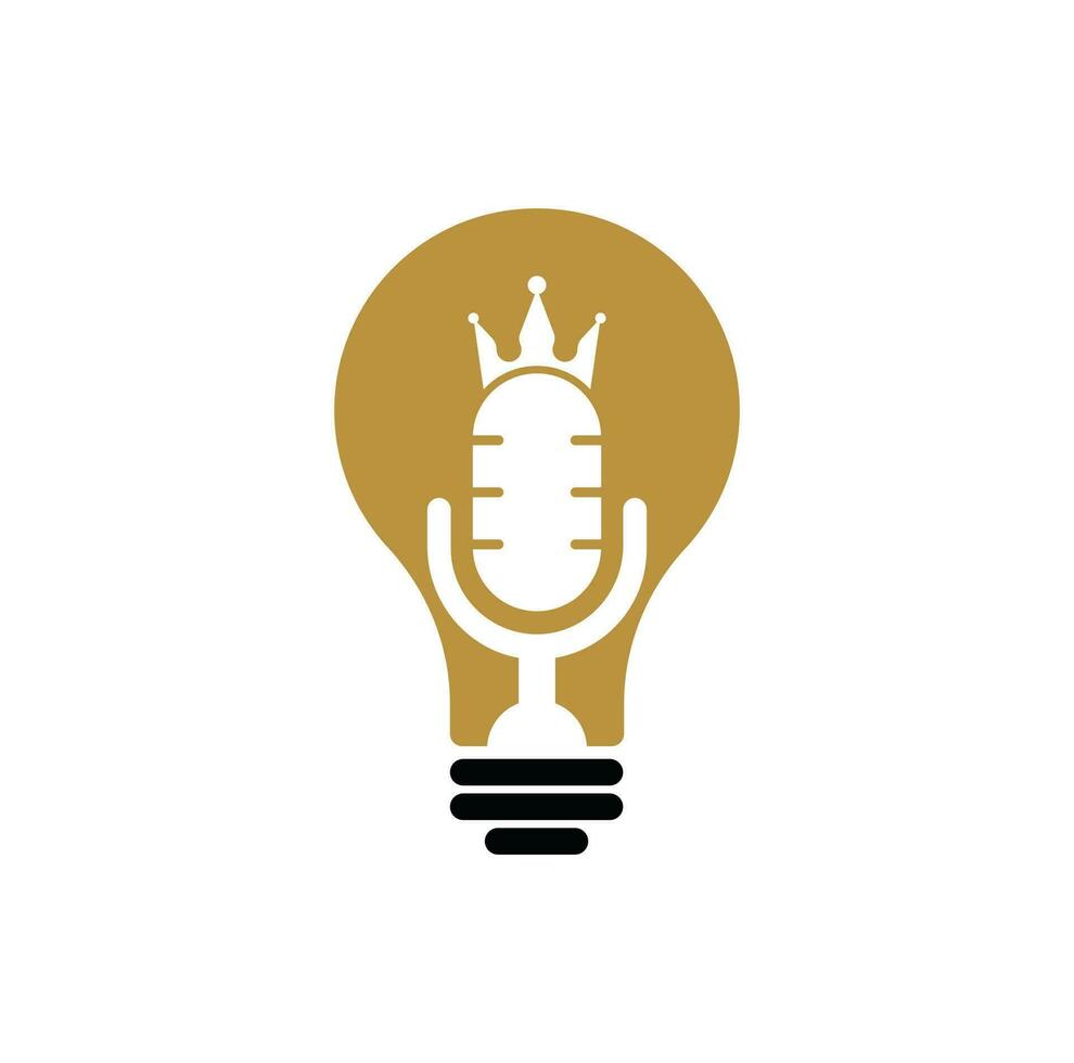 Podcast king and bulb shape vector logo design. King music logo design concept.