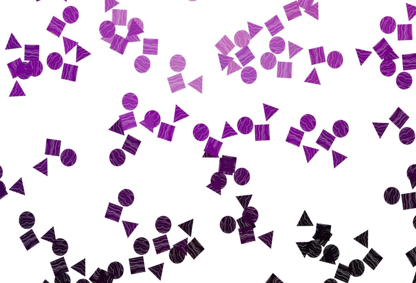 Telón de fondo de vector púrpura claro con líneas, círculos, rombos.