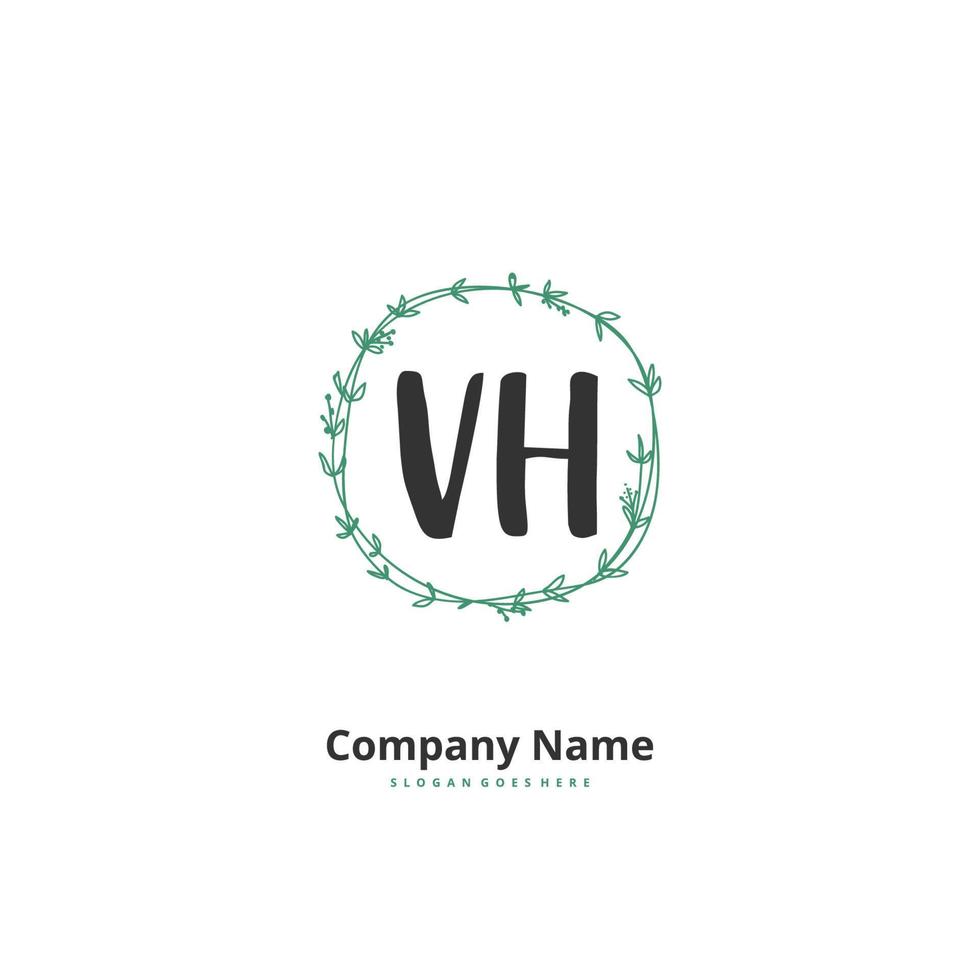 vh escritura a mano inicial y diseño de logotipo de firma con círculo. hermoso diseño de logotipo escrito a mano para moda, equipo, boda, logotipo de lujo. vector