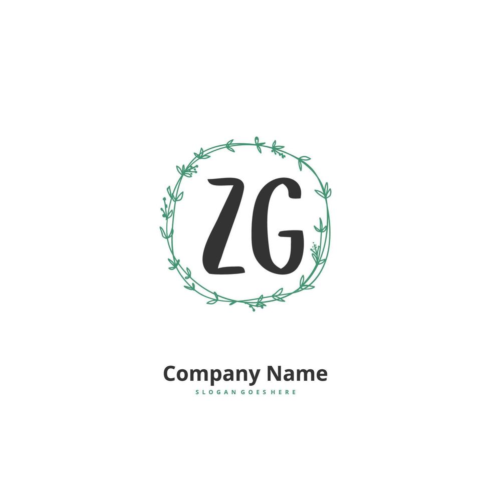 ZG Initial handwriting and signature logo design with circle. Beautiful design handwritten logo for fashion, team, wedding, luxury logo. vector