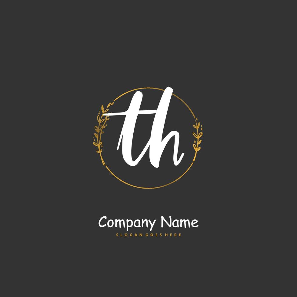 TH Initial handwriting and signature logo design with circle. Beautiful design handwritten logo for fashion, team, wedding, luxury logo. vector