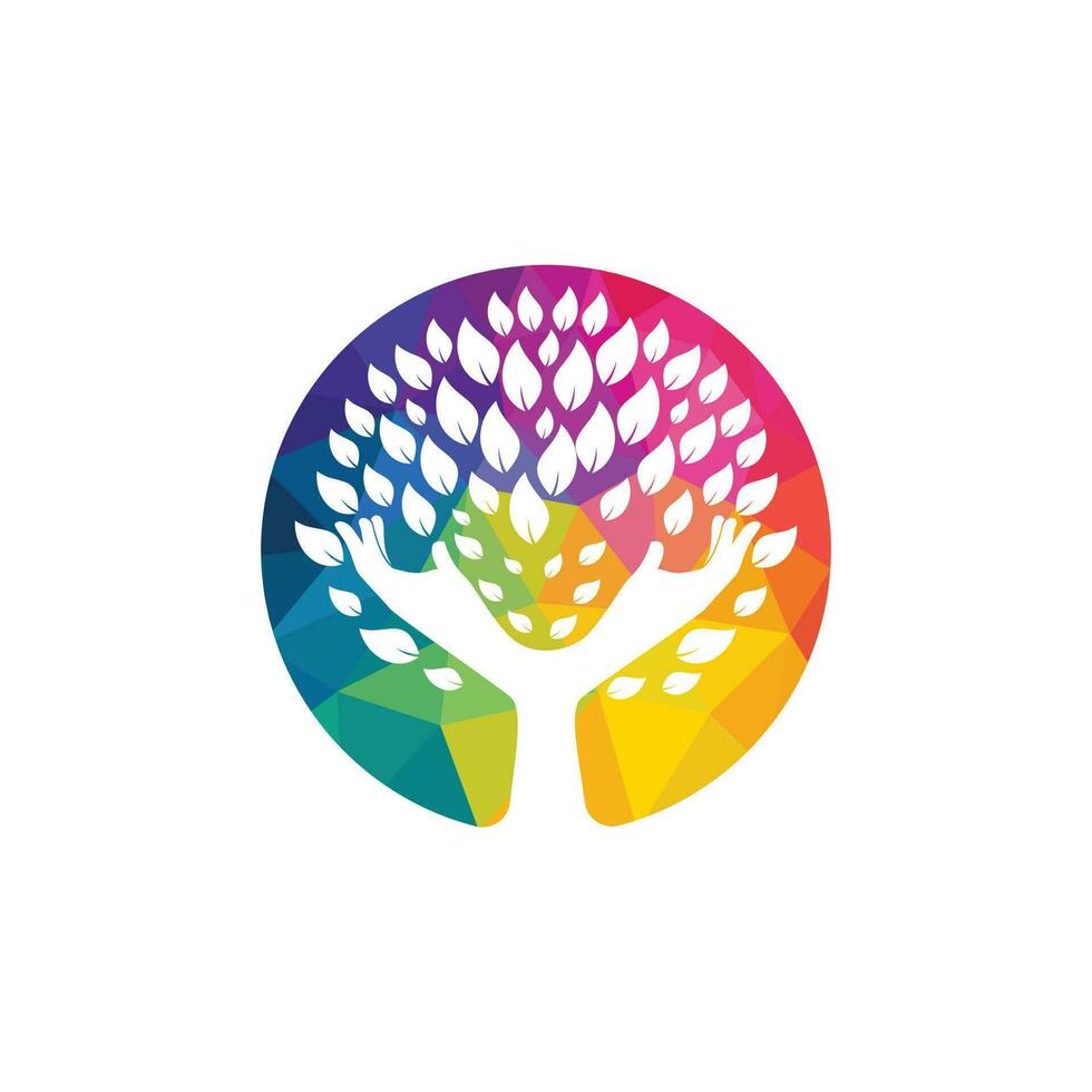 Creative green hand tree logo design. Natural products logo. vector