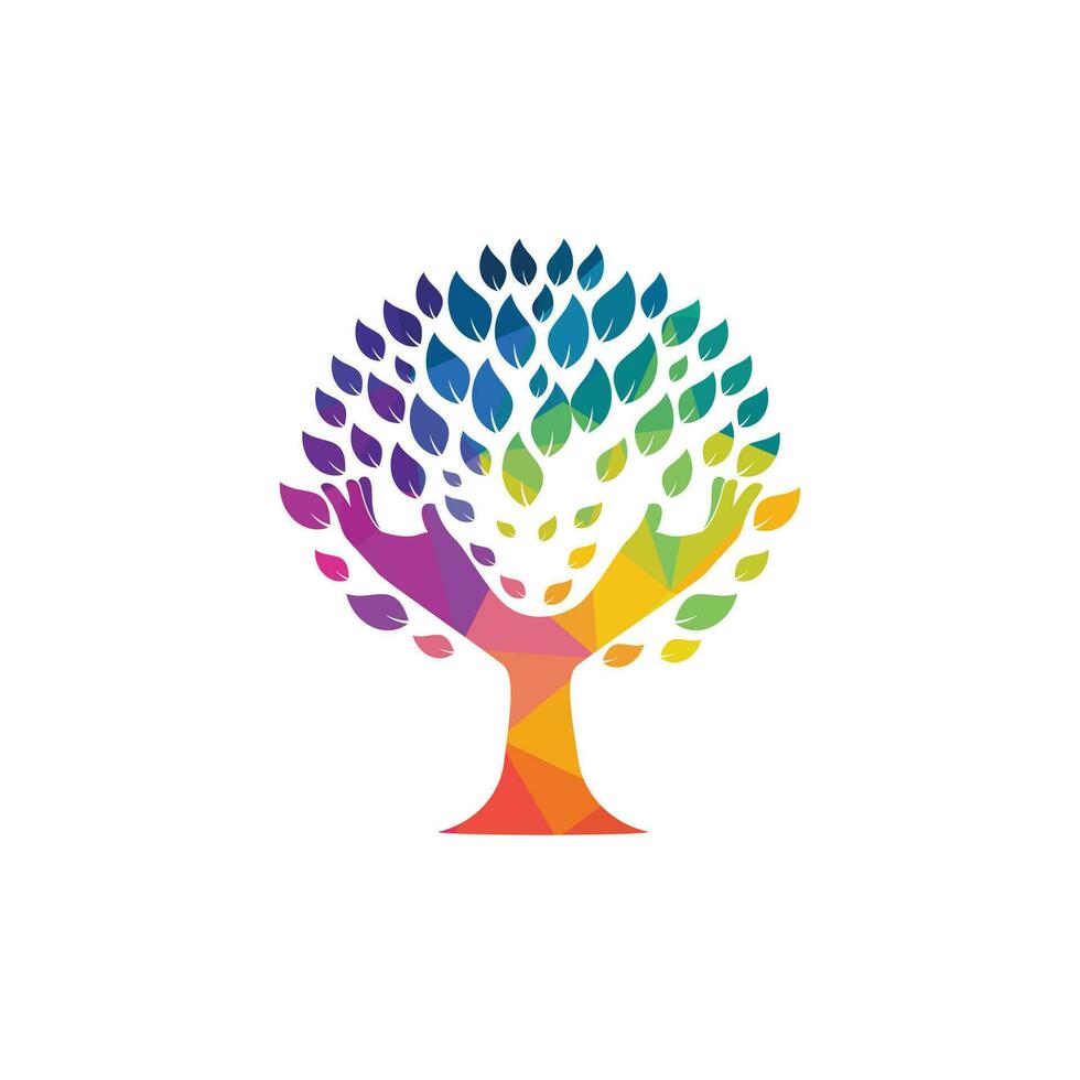 Creative green hand tree logo design. Natural products logo. vector