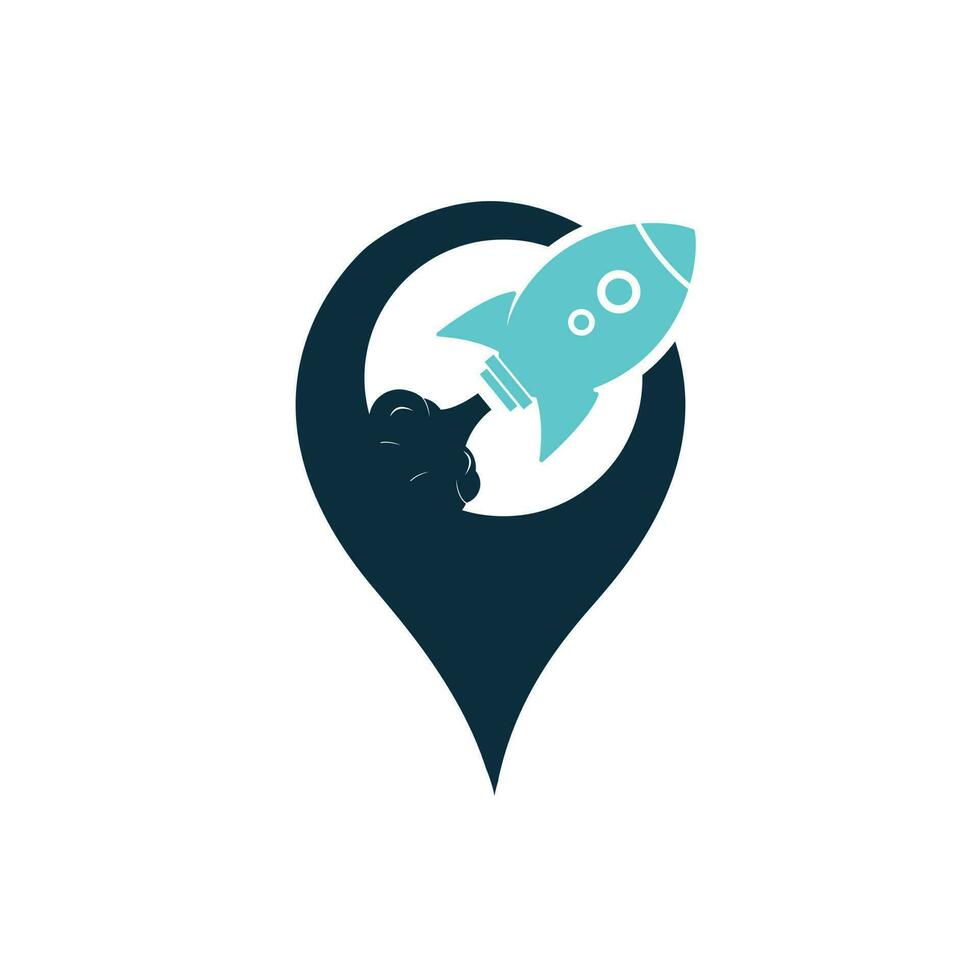 Rocket and map pointer logo design. Rocket and GPS locator symbol or icon. vector