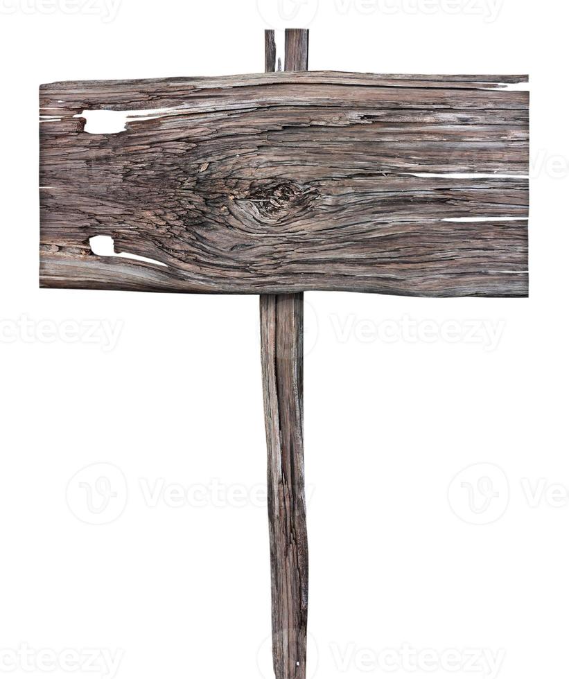 Old wooden sign isolated on white background photo