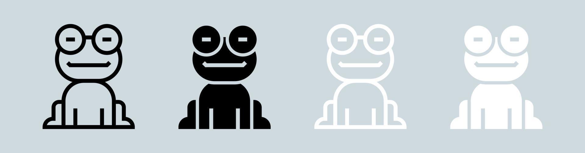 Frog icon set in black and white. Cute wildlife signs vector illustration.