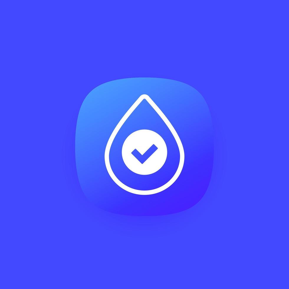 icono de gota de agua y una marca de verificación, vector