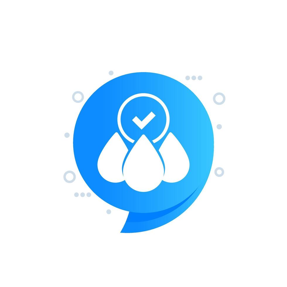 Water check icon with drops, vector