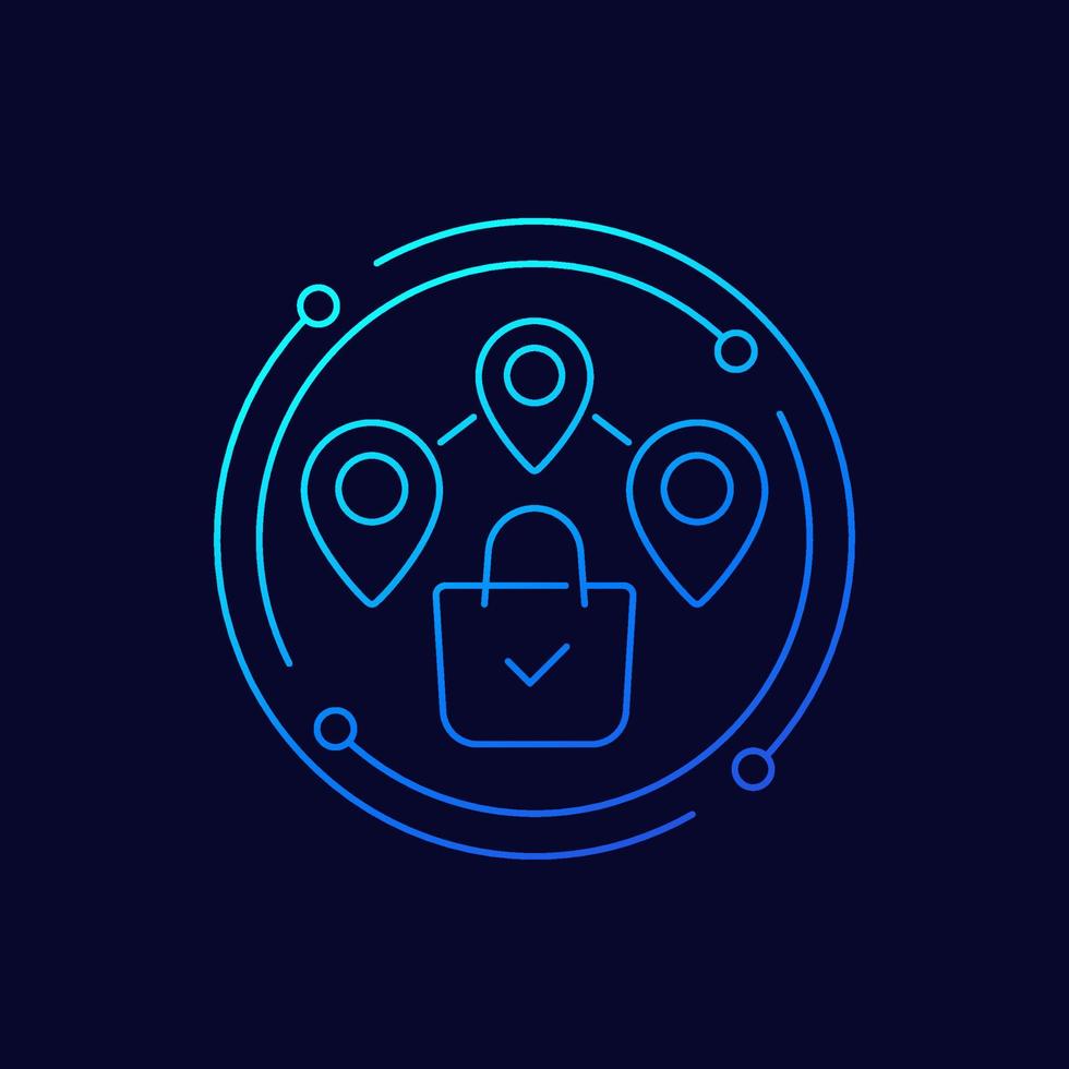 grocery delivery icon with a shopping bag, line vector