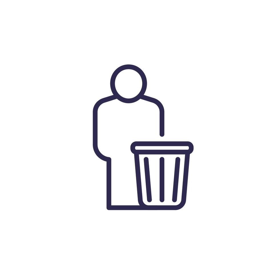 trash bin and a man line icon vector