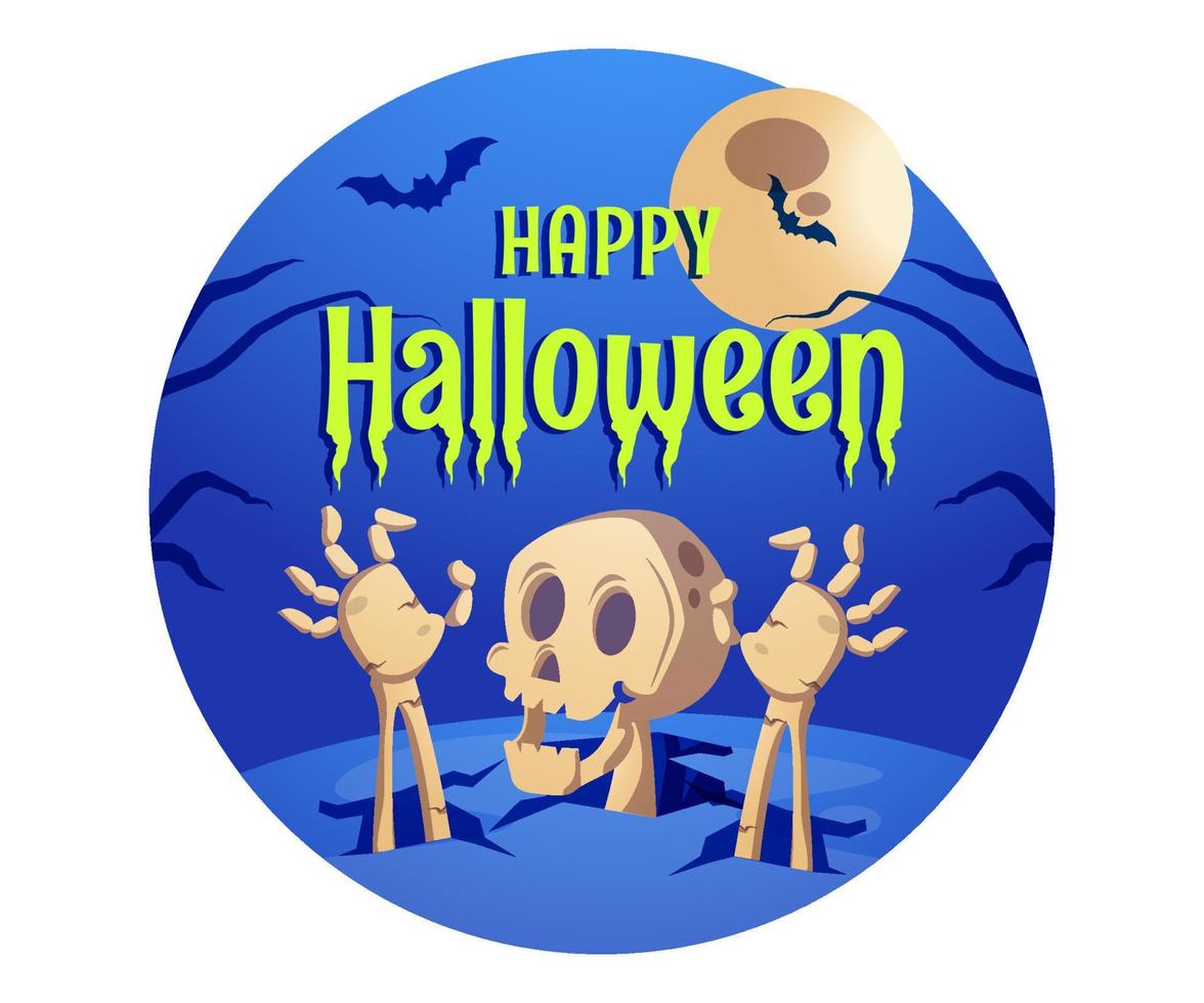 happy halloween with skeleton rising from the grave vector