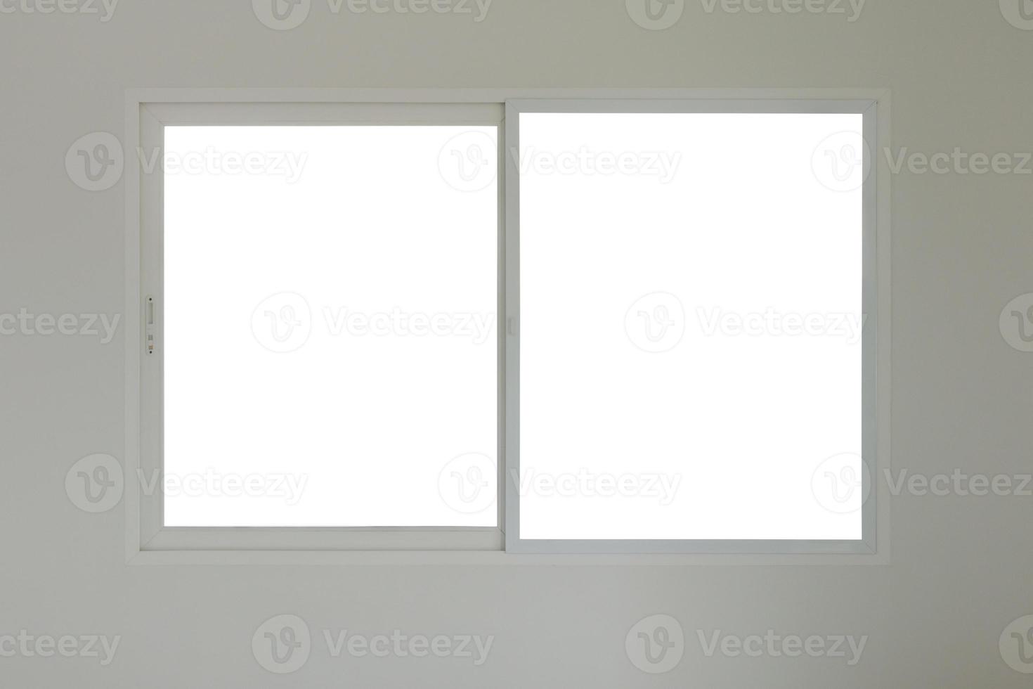 Blank white window frame home interior on paint wall photo