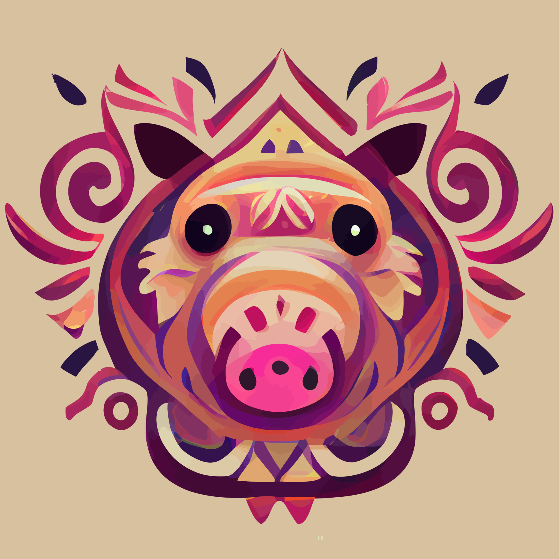 illustration vector graphic of cute pig in hand draw tribal style good for print on card