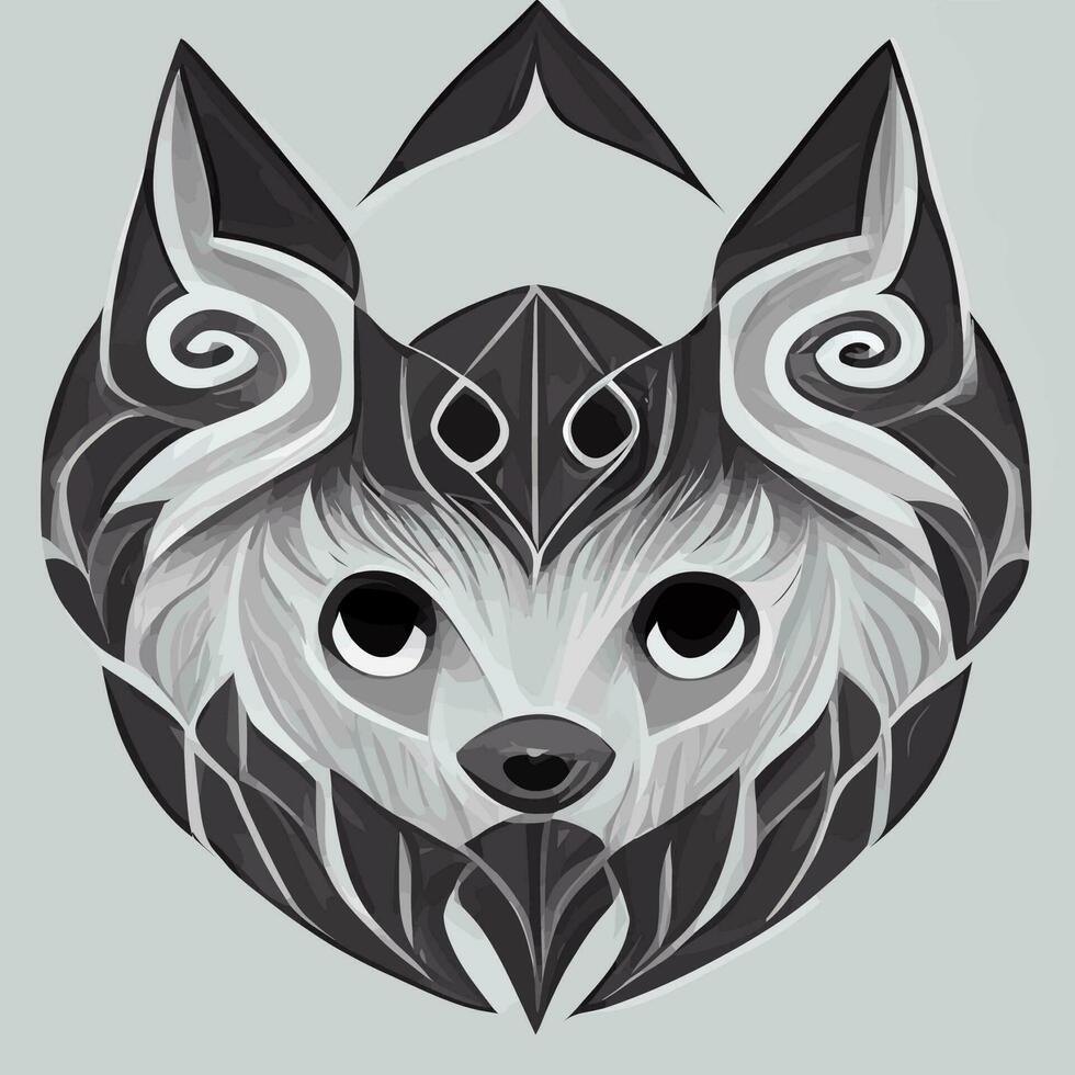 illustration Vector graphic of black and white wolf in hand draw tribal style