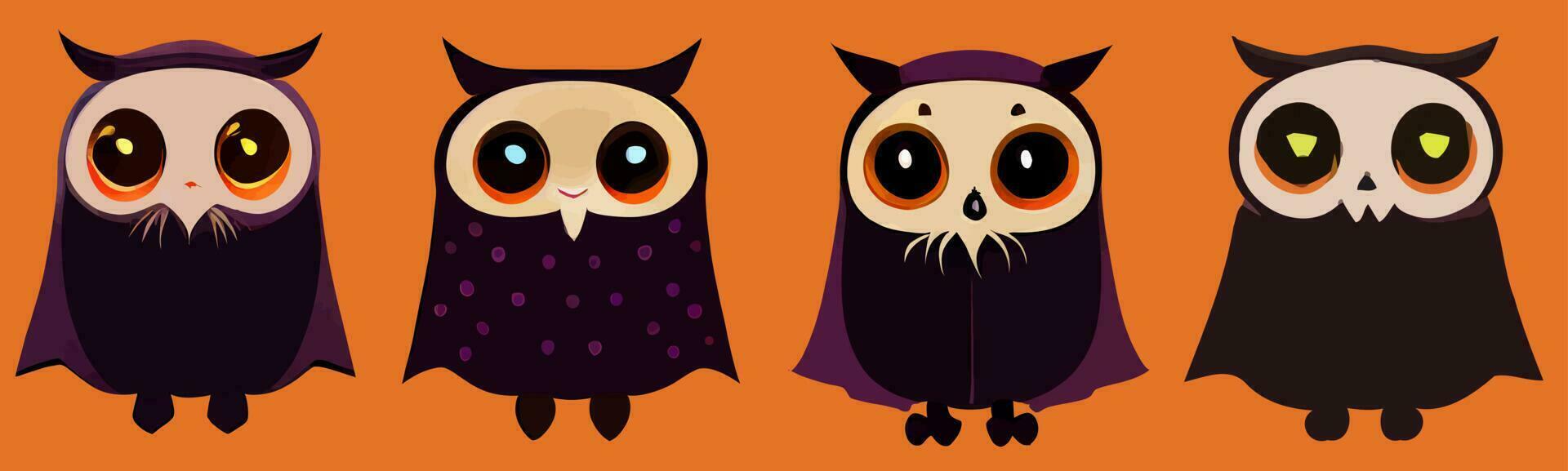 illustration vector clipart set of owl using Halloween costume isolated on orange perfect for icon, mascot, or edit your customize design or website