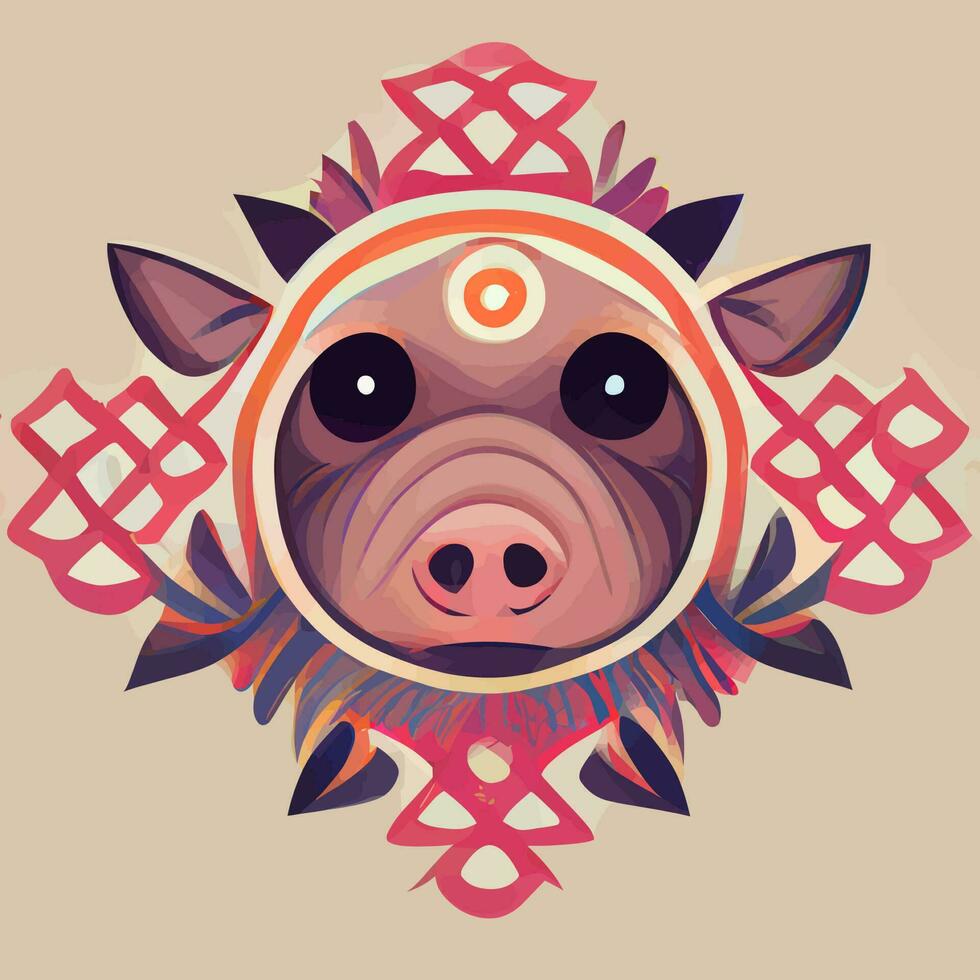 illustration vector graphic of cute pig in hand draw tribal style good for print on card